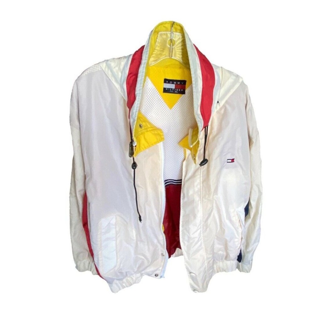 Men’s Tommy Hilfiger Full Zip Rain Jacket Multicolor XL Windbreaker With Hood